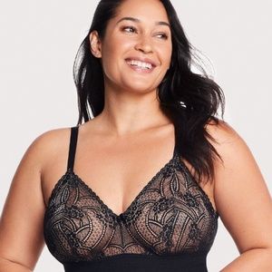 Glamorise Black Wireless Bramour Gramercy Luxe Lace Bralette Size 36F